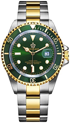 PASOY Mens Watch Green Luminous Sapphire Glass Stainless Steel Quartz Rotatable Bezel Waterproof Watches