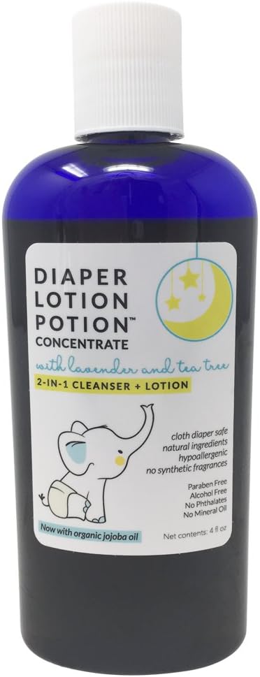 Diaper Lotion Potion Concentrate - All Natural Diaper Rash Guard for Your Baby’s Bottom - Healing and Soothing Antibacterial 2-in-1 Cleanser and Lotion with Lavender and Tea Tree Essential Oils