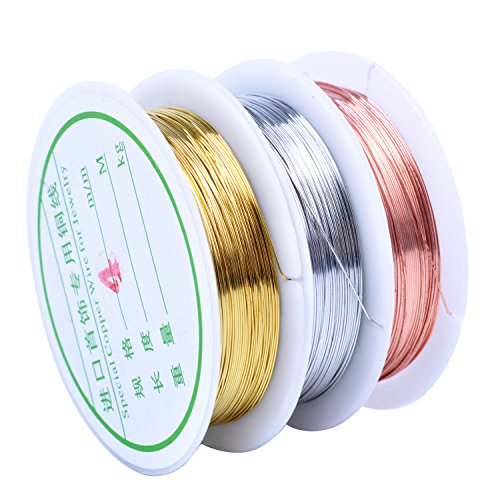 BronaGrand 3pcs 0.4 mm Tarnish Resistant Bare Copper Wire Jewelry Beading and Crafts Beading Jewelry Making