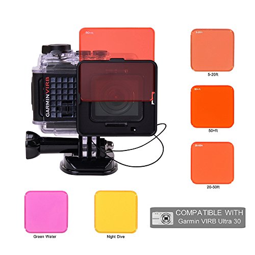 Underwater Diving Lens Filter Kit for Garmin Virb Ultra 30 Camera with Waterproof Housing by HOLACA