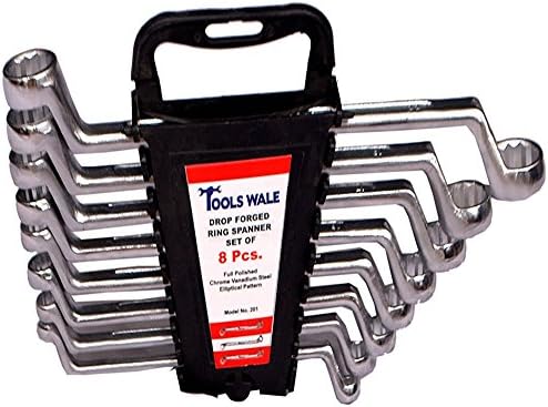 TOOLS WALE Chromium Steel Ring Spanner Set Kit (Silver) -Combo 8 Pieces