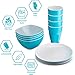 PLASTI HOME Reusable Plastic Dinnerware Set (12pcs) – Ideal For Kids. Fancy Hard Plastic Plates, Bows & Cups In Blue Colors – Microwaveable & Dishwasher Safe Flatware & Tumblers For Daily Use
