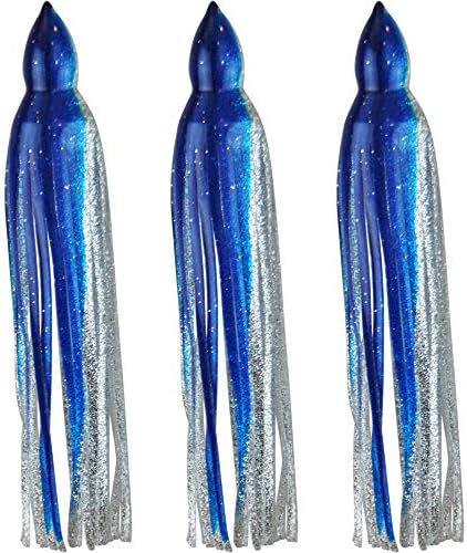 Squid Skirts - No Eyes - 3 Pack - Blue & Silver Sparkle - 5.5" to 8.5"