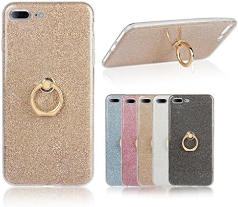 ACLOOK Ultra Thin Bling Glitter Shinning Soft TPU Clear Bumper Protective Case Cover with 360 Degree Rotating Ring Grip Kickstand Holder for iPhone 7 Plus (Bling Gold)
