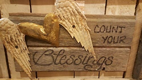Count your Blessings on Reclaimed Barn Wood with Tin Angel Wings - Customize