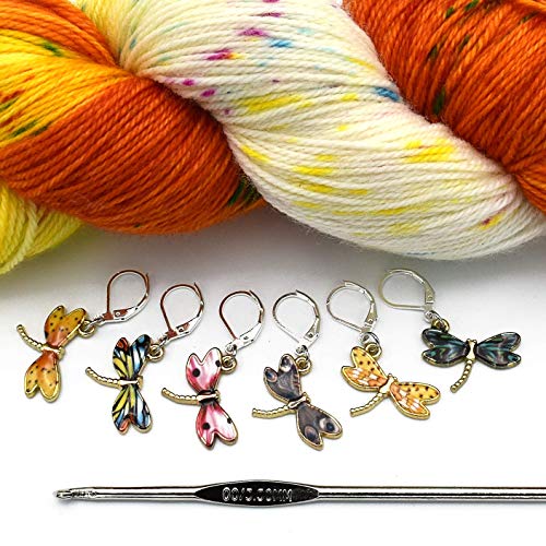 image for Pretty Warm Designs Dragonfly Crochet Locking Stitch Markers, unisex-a