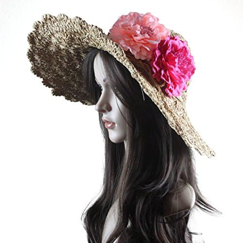 Funnywe Fashion Straw Derby Cap Womens Flax Bow Wide Large Brim Summer Beach Sun Hat (Handmade Tan)
