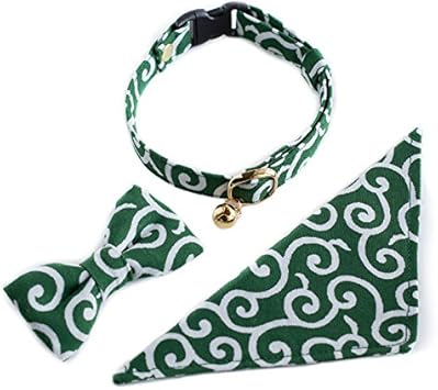 Amazon 猫雑貨 招福 猫 首輪 唐草 緑 リボン バンダナ ベルト スリーウェイ３点セット 日本製 ハンドメイド L 3set Kg L 猫雑貨 招福 首輪 通販