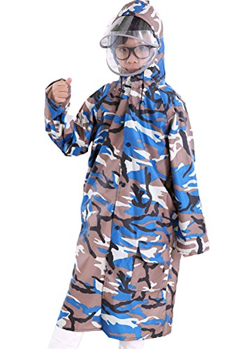 Liveinu Rain Poncho Kids Waterproof Raincoat Cover Long Rainwear with Hooded,Blue,3XL