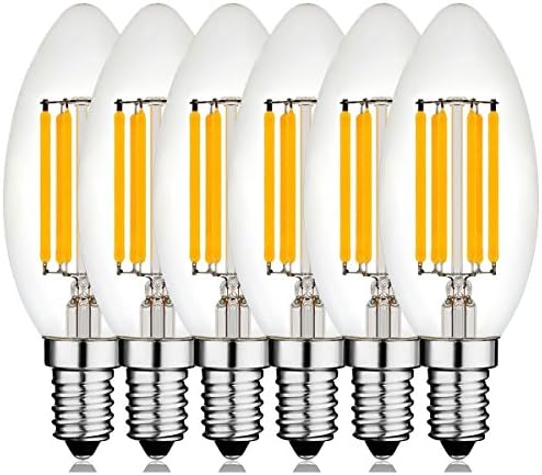 C35 Crystal Candelabra Edison LED Light Bulb 6W Equivalent 60W E12 Base Clear Dimmable 2700K Warm White - UL Listed (6 Pack)