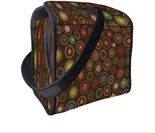 Neoprene Lunch Tote Bag with Shoulder Strap,Cabin Decor,Circular Mandala Inspired Eastern Ethnic Flowers Ornate Round Vintage Design Decorative,Multicolor,for boys girls and adults