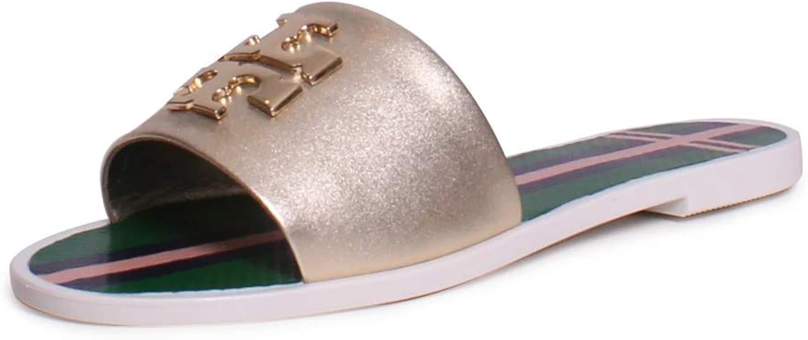 Amazon.com | Tory Burch Womens Logo Jelly Leather Metallic Slides Gold 8 Medium (B, M) | Slippers