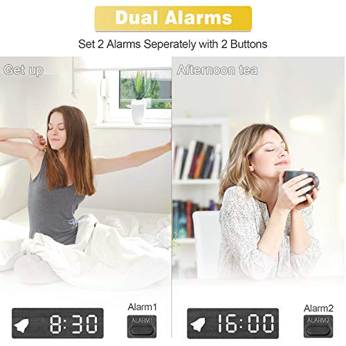 MEKO Wood Digital Alarm Clocks for Bedrooms, Larger LED Display, 3