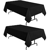 sancua 2 Pack Black Tablecloth 60 x 84 Inch, Rectangle 4 Feet Table Cloth - Stain and Wrinkle Resistant Washable Polyester Table Cover for Dining Tables, Buffet Parties and Camping