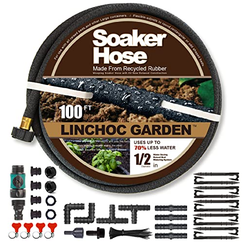 Soaker Hose 100 FT,Heavy Duty 1/2 inch Rubber Soaker Hoses for Garden