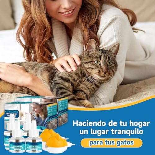 6 in 1 Pheromone Soothing Diffuser for Cats, Compatible with Common Diffusers, Pheromone Diffuser Cats 120 Days for Stress, Relaxation and Anxiety, for Cats and Kittens (2 Diffuser + 4 Refills)