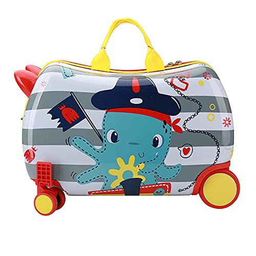 GURHODVO Kids Luggage with Spinner Wheels for Boys Girls Carry on Hardshell Suitcase Travel Trolley Toddlers Children Gift (Captain Octopus, RIDE ON)