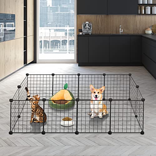Kokila Corral para Mascotas, Valla para Perros con Puerta, Jaula de Conejo, Jaulas de Cobayas, Valla de Alambre de Metal Portátil para Interiores y Exteriores, 12 Paneles de Metal para Mascotas, Negro