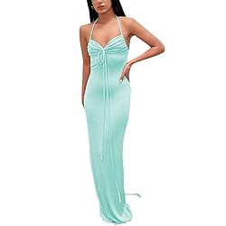 RARITYUS Women Sexy Backless Ruched Maxi Dress