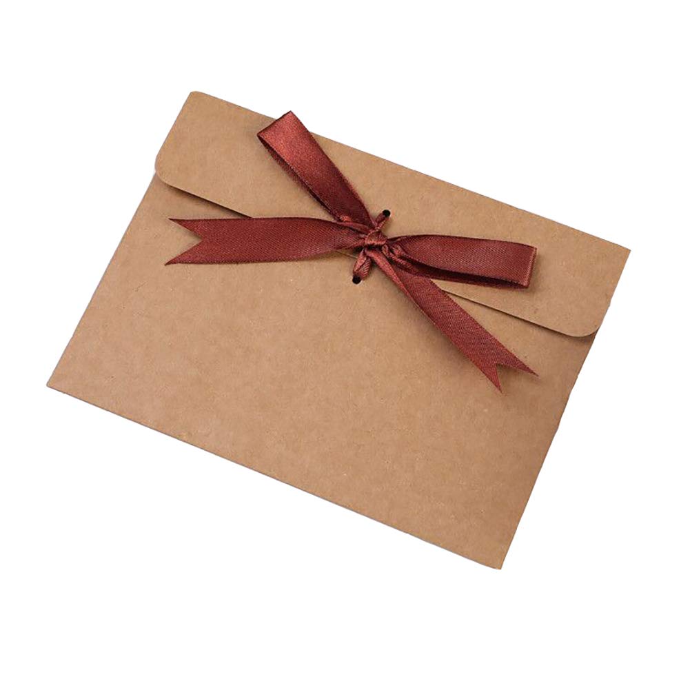 JIHUOO 30 Pcs Retro Kraft Paper Brown Envelopes with Ribbons for DIY Invitations and Letters