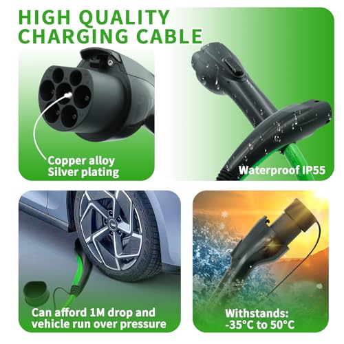 Type 2 to GBT EV Charging Cable 22kW | 32A 5M 3-Phase Mode 3 IP55 | with Carry Bag & Charging Gun Rain Cover | Compatible with BYD Atto 3, Han, Tang, MG Marvel R | Public & Home Use – Green