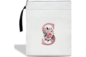 FIHJM Initials S Book Sleeve with Zipper, Monogrammed Gifts for Women, Floral Book Sleeve for Book Lovers Gift for Teacher Librarian Bookworm Bookish, Personalised Book Protector Cover Pouch Case (zm18)