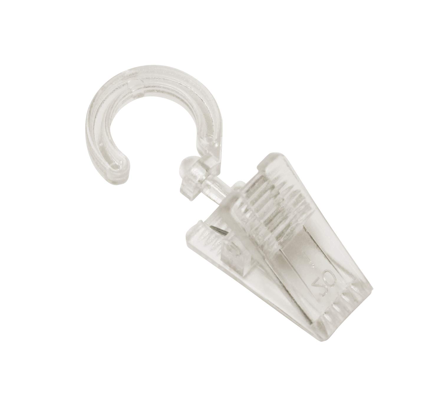 Gardinia 164 Hooks with Clips for Curtain Rings Diameter 10 mm, Pack of 6, Plastic, Transparent