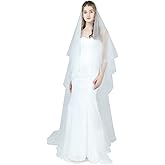 BEAUTELICATE Bridal Wedding Veil 2 Tier For Women Cut Edge Knee Chapel Length With Comb Ivory White