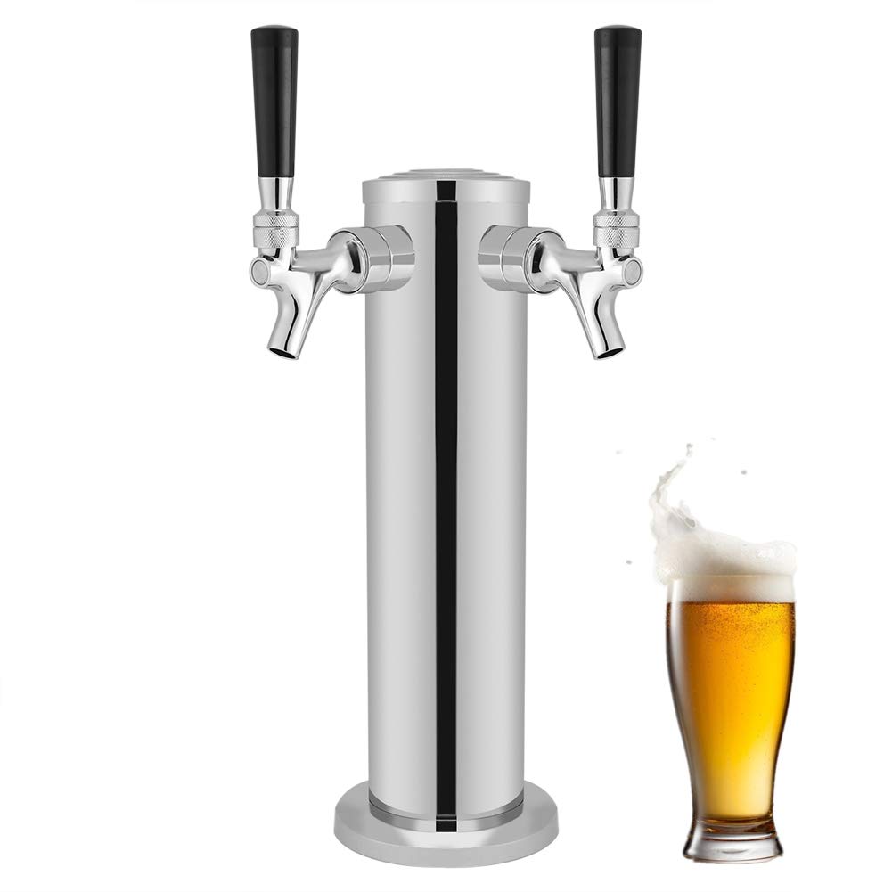 Beer Tower, Dual Taps Stainless Steel Draft Beer Tower Dispense Drinking Faucet Great Mounted On Your Bar Or Counter Top for Home Bar Pub Use Comes