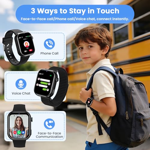 4G Montre Connectée Enfant, Montre Telephone Enfant avec GPS, Double Caméra, Appel Vidéo, Chat Vocal, SOS, Mode Classe, Lampe Torche, IP68, Podomètre, Cadeau pour Garçons Filles, Noir, Garantie 3 Ans