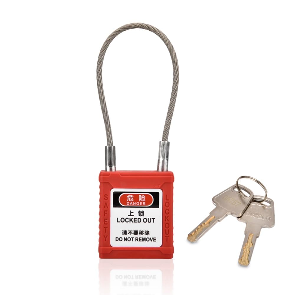 Safety Lockout Padlock, Industrial Engineering Plastics Safety Lockout, Compact Cable Padlock, Lockout Tagout Security Lock, Red