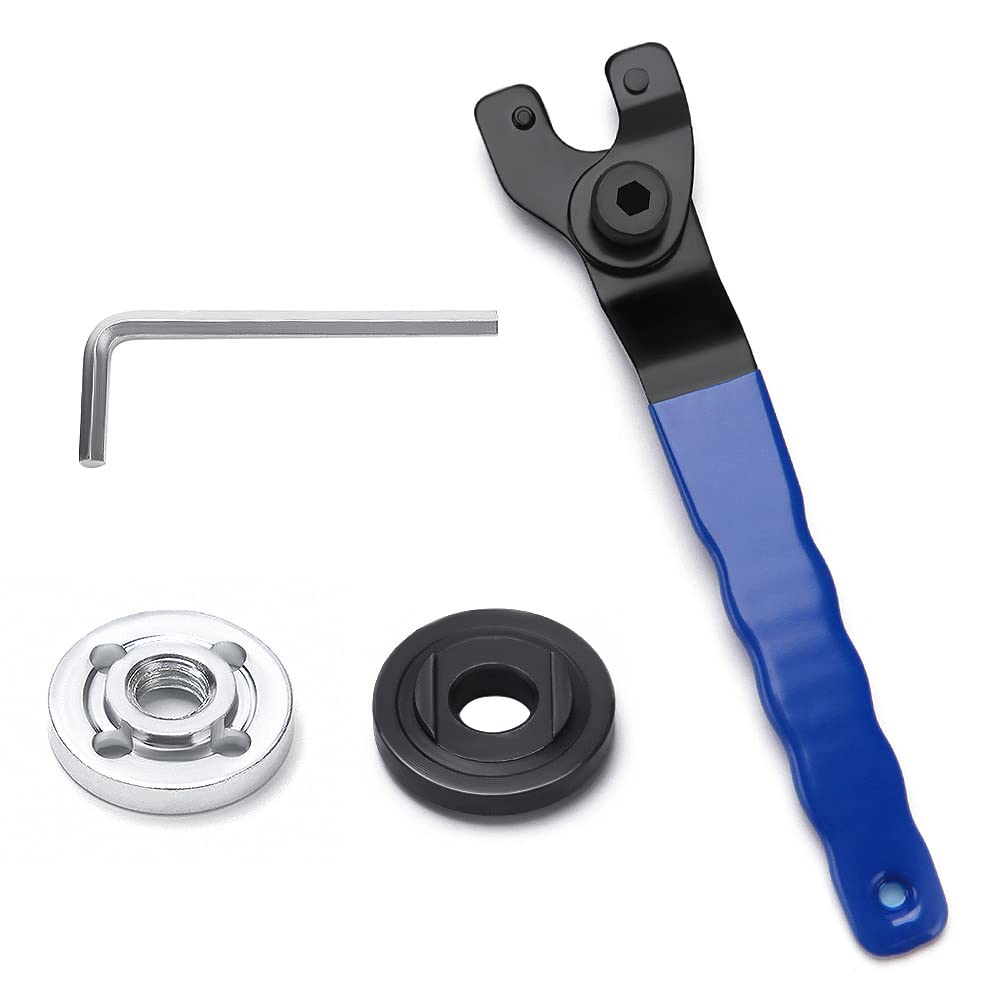 VooGenzek Angle Grinder Adjustable Spanner, with Allen Key and 2 Flange, 10-52mm Adjustable Pin Spanner, Universal Angle Grinder Spanner with Non-Slip Plastic Coated Grip (Blue Black)