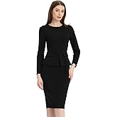 Allegra K Women's Bodycon Dresses Round Neck Long Sleeve Casual Work Outfits Peplum Sheath Dress