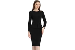 Allegra K Women's Bodycon Dresses Round Neck Long Sleeve Casual Work Outfits Peplum Sheath Dress