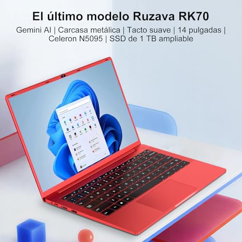 Laptop 14 Inch Celeron N5095 Upto 2.9 GHz Laptops 8GB RAM 256GB SSD TF 1TB LPDDR4 Win11 5G WiFi 1920*1080 FHD Mini HDMl Laptop Protective Film Spanish – Red Metallic Body59