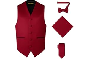 Oliver George 4pc Men's Solid Formal Waistcoat Tuxedo Dress Vest Necktie BowTie Handkerchief Set For Suit or Tuxedo