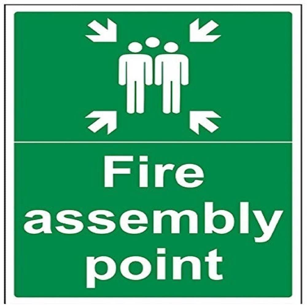 V Safety 17015BC-S Fire Assembly Point With Family Sign - Portrait - 300mm x 400mm - Self Adhesive Vinyl, Green — image 1