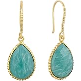 Gempires Gemstone Teardrop Earrings for Women | 14K Yellow Gold Plated Dangle Earrings with Carnelian, Rose Quartz & Amazonite | Healing Crystal Jewelry | Unique Gift for Her