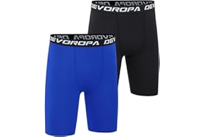 DEVOROPA Youth Boys' Compression Shorts Performance Athletic Base Layers Workout Training Underwear Side Pocket (Pack of 2)