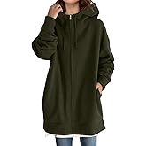 Spatofa Zip Up Long Hoodies for Women Warm Fleece Jacket Fashion Long Sleeve Solid Sweatshirts with Pockets
