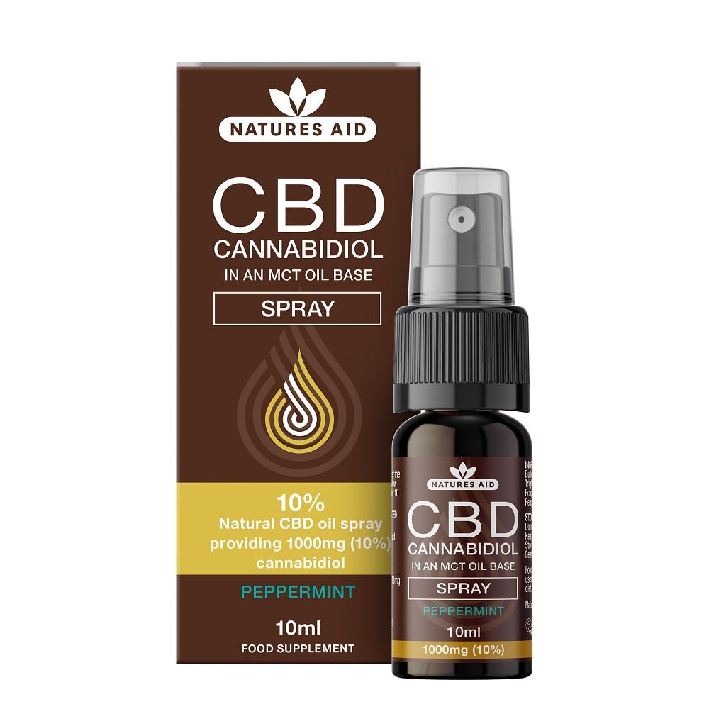 Natures Aid CBD Oil 10% Spray 1000mg – Supports Wellbeing, Stress, Sleep & Anxiety - Natural Peppermint Flavour – Vegan, Non-GMO, Gluten-Free – High Absorption – Natural Supplement – 10ml