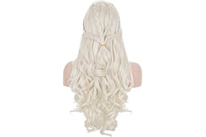 morvally Long Blonde Braided Cosplay Wig Womens Blond Wavy Curly Synthetic Hair Wigs for Halloween Costume Party(Light Blonde)