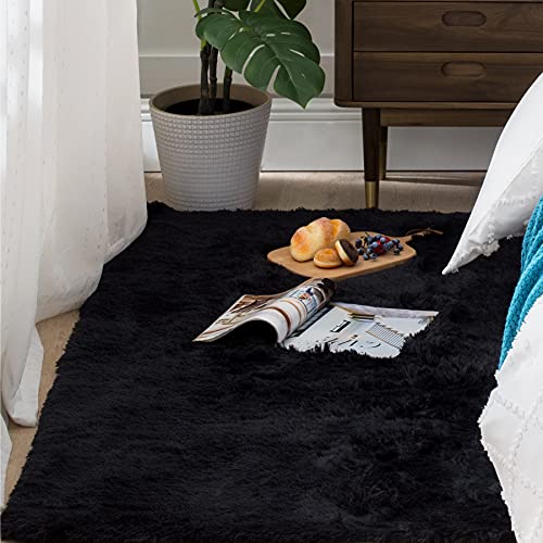 Bedsure Shag Area Rug for Bedroom Fluffy Black Rug for Living Room 4