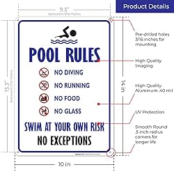 Pool Rules Sign, No Diving No Running No Food No