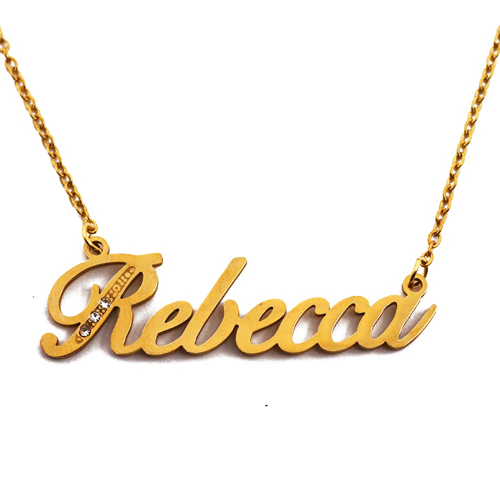 Kigu Name Necklace Rebecca - Gold Tone - Custom Name Necklace - Personalised Jewellery for Ladies- Customised Jewellery for Girls- Custom Pendant Rebecca