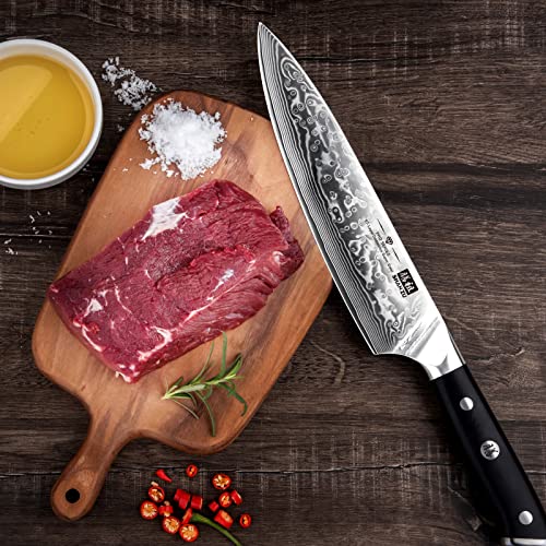 SHAN ZU Chef Knife 8 Inch Japanese Steel Damascus Kitchen Knife, Professional Kitchen Knives Sharp High Carbon Super Steel 67 Layers Kitchen Utility Knife with G10 Handle
