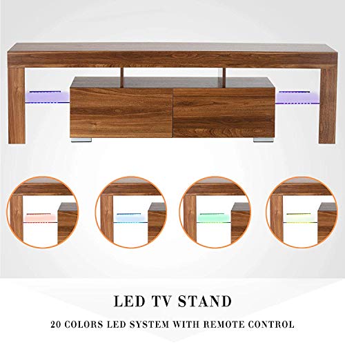 Mecor Modern TV Stand with LED Lights, 65 Inch TV Stand with 2 Drawers