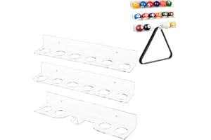 KVMORZE Acrylic Pool Stick Racks, Pool Cue Holder Wall Mount, Pool Cue Wall Rack Holds 6 Cues, Billiards Accessories Holder and Pool Stick Storage Shelf Set (16 Holes Ball Rack Holder)