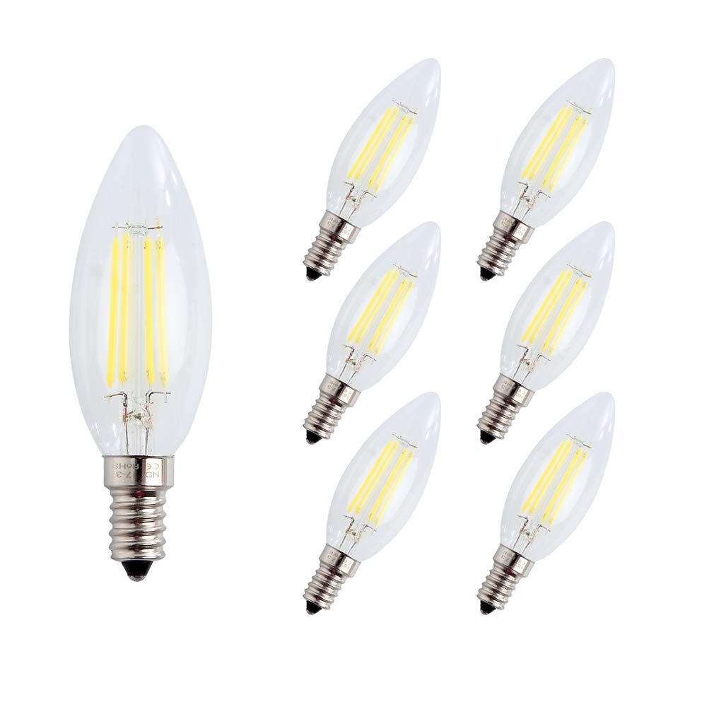 ENGEYA E14 LED Candle Light Bulb 4W,40W Incandescent Bulbs Equivalent,Small Edison Screw Clear Candle Light Bulb,Non-Dimmable/ AC220-240V/ 400 Lumens/Cool White 6000K,6-Pack