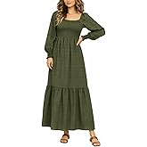 LIGHT DOT Women's Square Neck Maxi Casual Dress Modest Long Sleeve Tiered Flowy